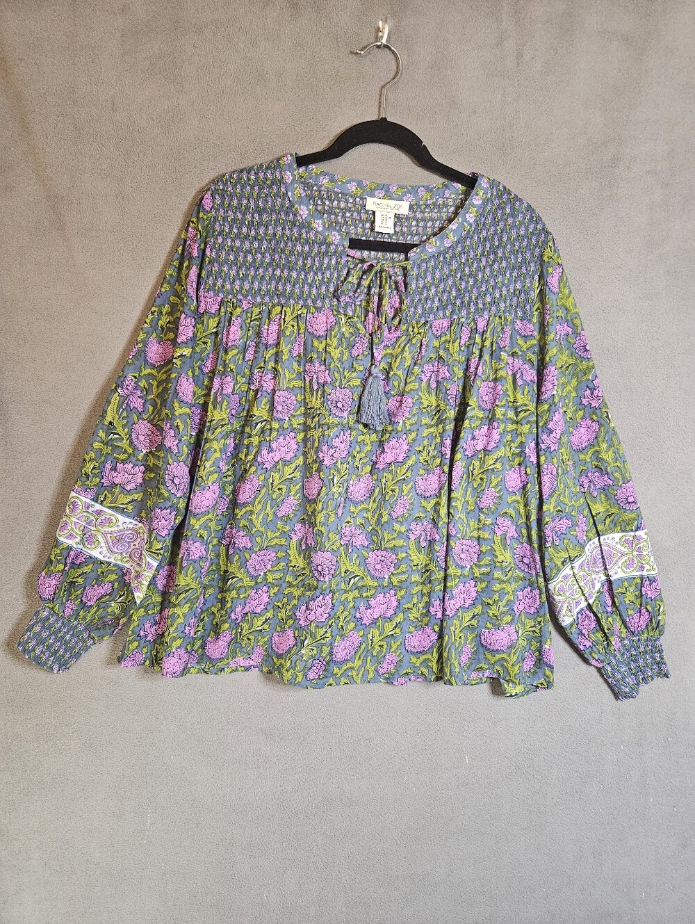 Rachel Zoe Womens XL Peasant Shirt Floral Balloon Long Sleeve Vneck Ties Cottage